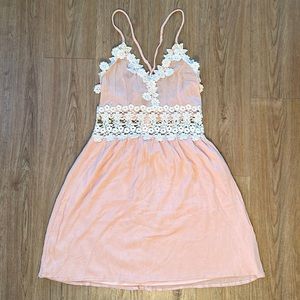 Peach Crochet Lace Panel Dress